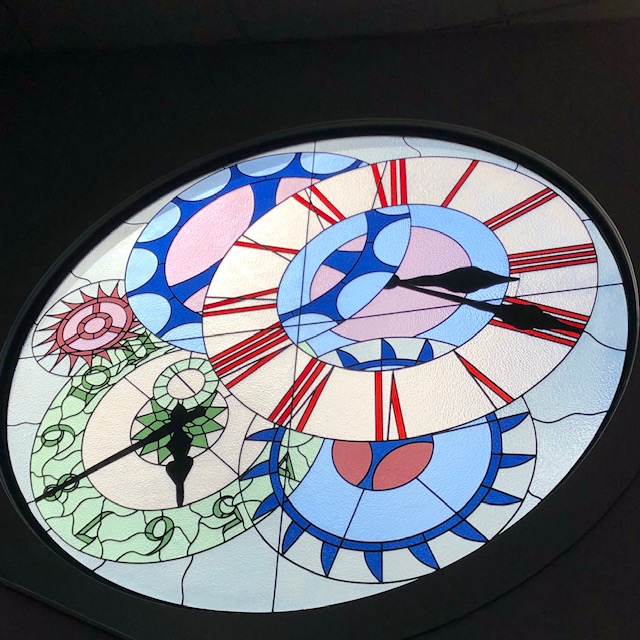 stained glass clock window