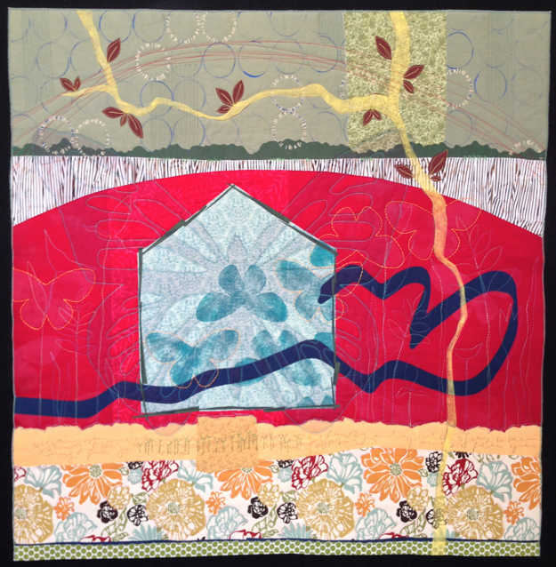 quilt by deborah boschert with blue house