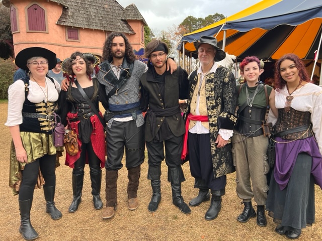family dressed like pirates.